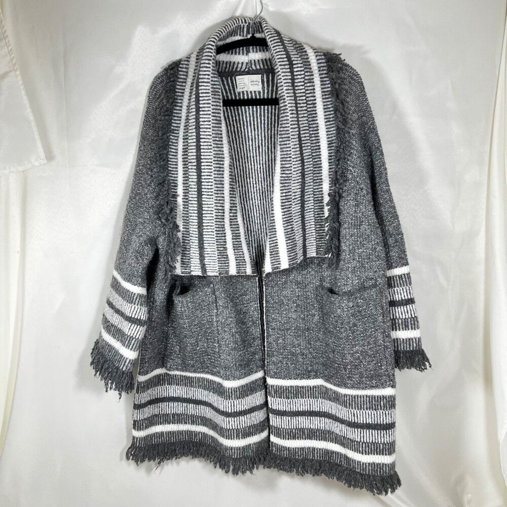 Anthropologie Saturday Sunday Portland Collar Kimono Sweater Gray Fringe OS